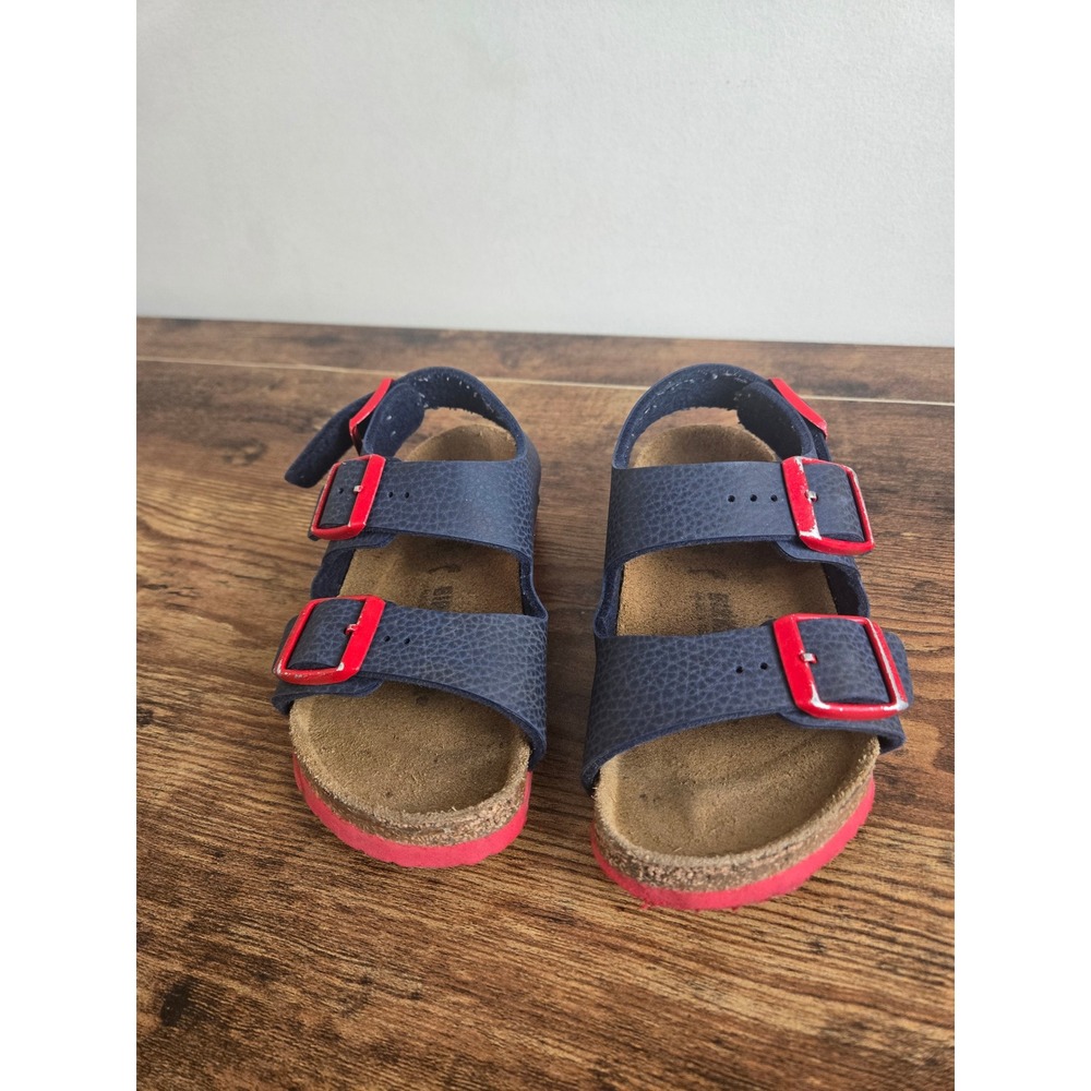 Birkenstock Rio Sandals Kids 27 Navy Blue Red Buckle Ankle Strap 10-10.5 US